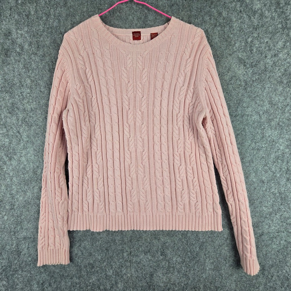 Vintage Valerie Stevens Petite Crewneck Cable Knit Sweater PM Pink Cotton 90s